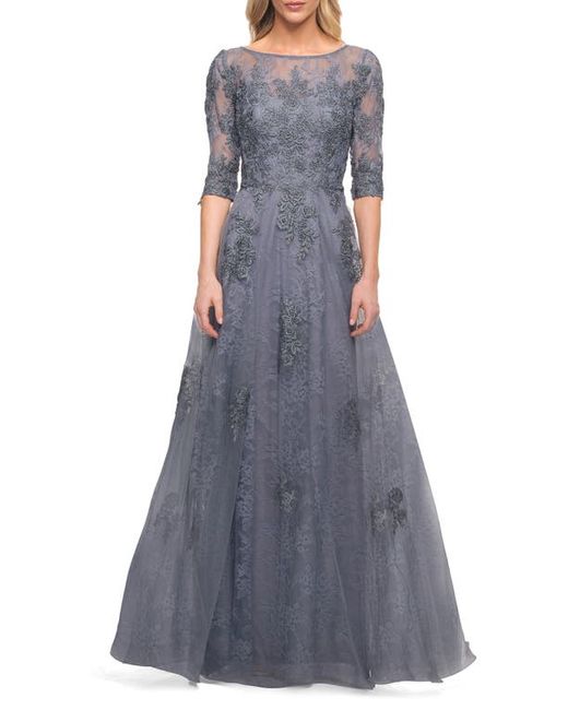 La Femme Lace Tulle Gown in at