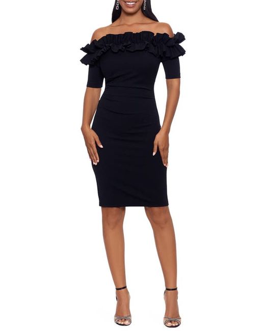 Xscape Ruffle Off-the-Shoulder Cocktail Dress in at