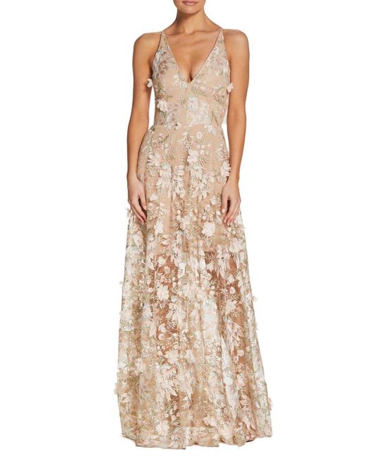 Dress the population Sidney Deep V-Neck 3D Lace Gown in at