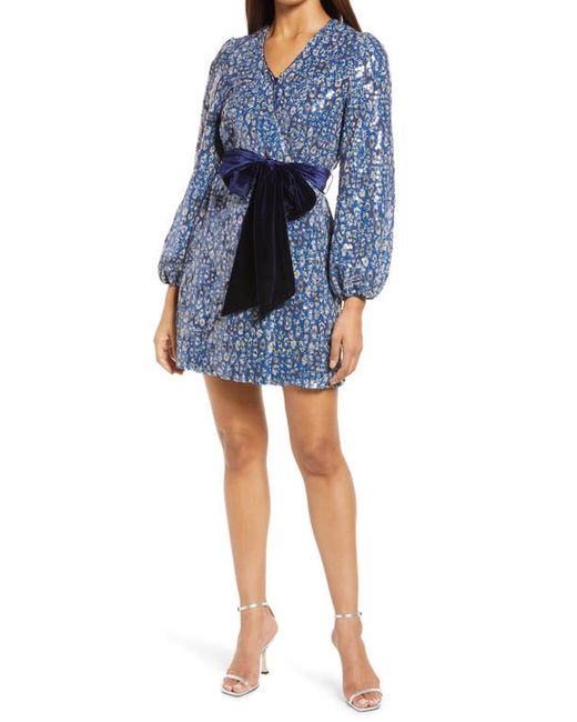 Btfl-Life Sequin Floral Print Long Sleeve Shift Dress in at