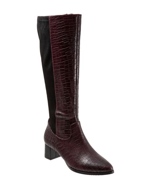 Trotters Kirby Knee High Boot in Wine Leather/Microfiber at