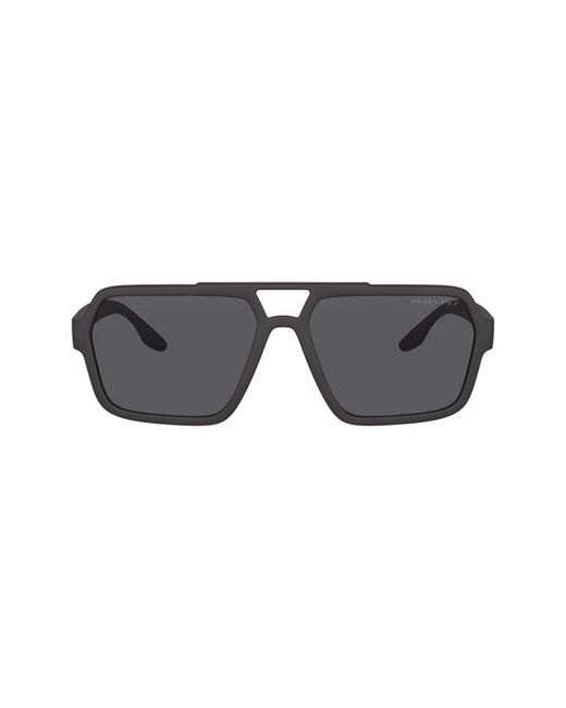 Prada Sport 59mm Rectangle Sunglasses in Black/Dark Grey at