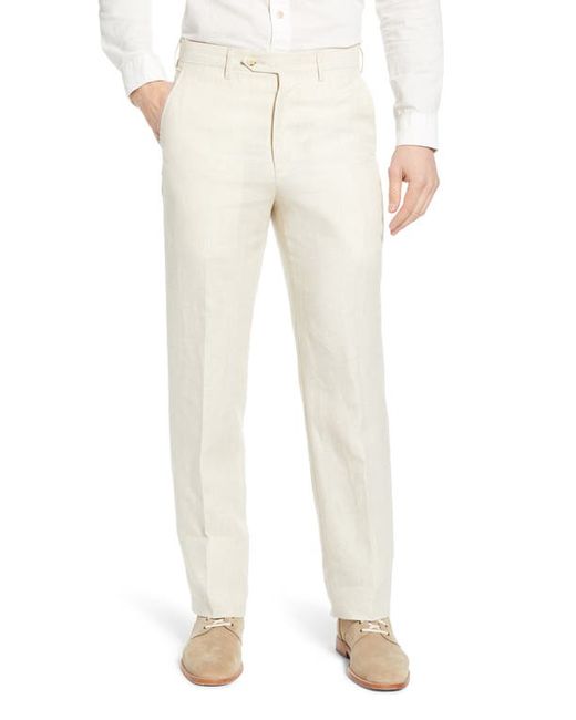 Berle Flat Front Solid Linen Dress Pants in at
