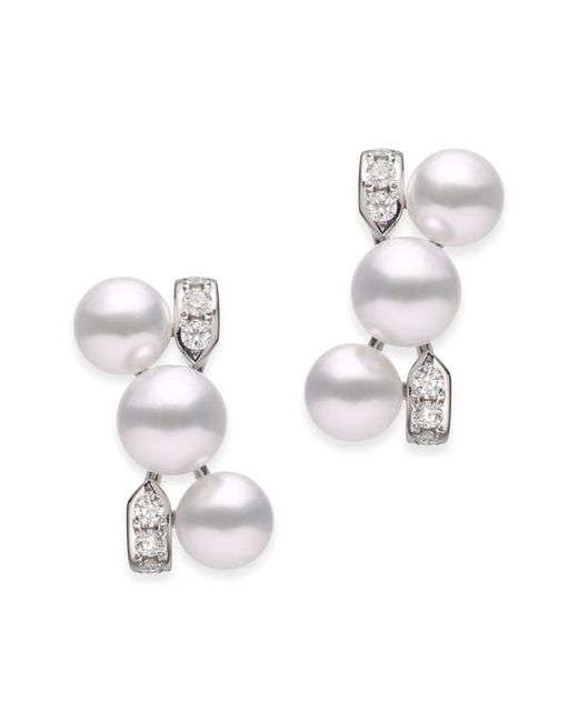 Mikimoto Cluster Cultured Pearl Earrings in Gold/Diamond at