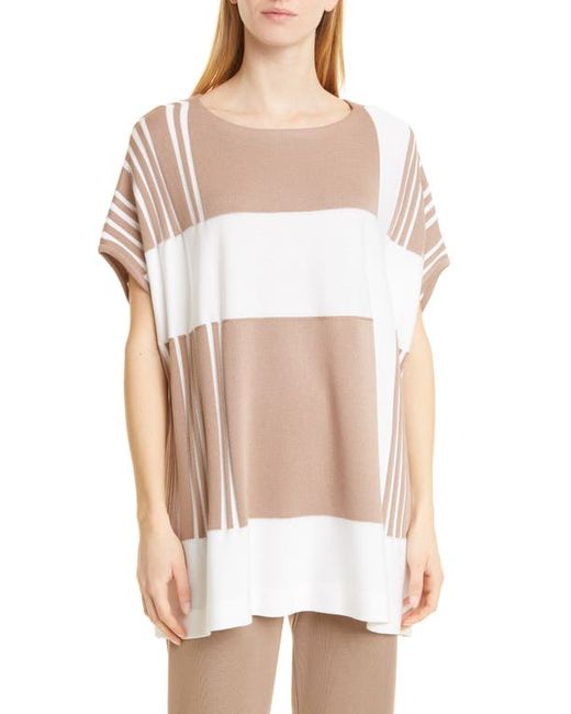 Misook Stripe Relaxed Short Sleeve Tunic Sweater in Macchiato at