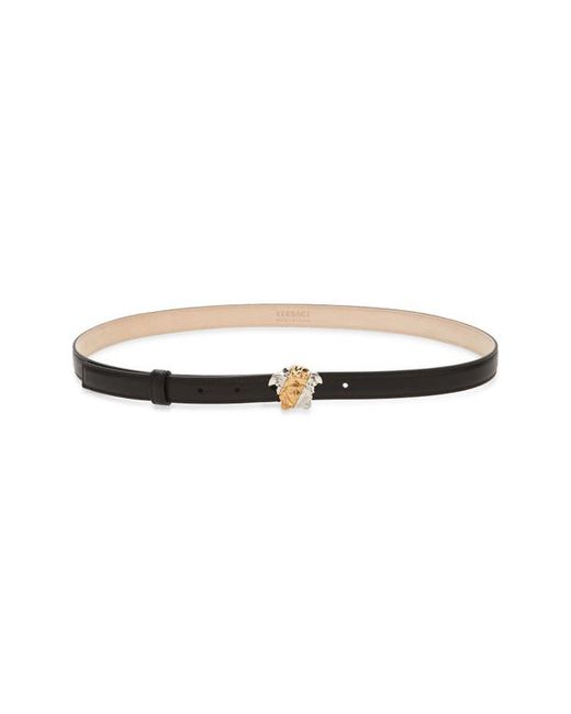 Versace First Line Versace Mixed Finish Medusa Head Buckle Leather Belt in Gold at