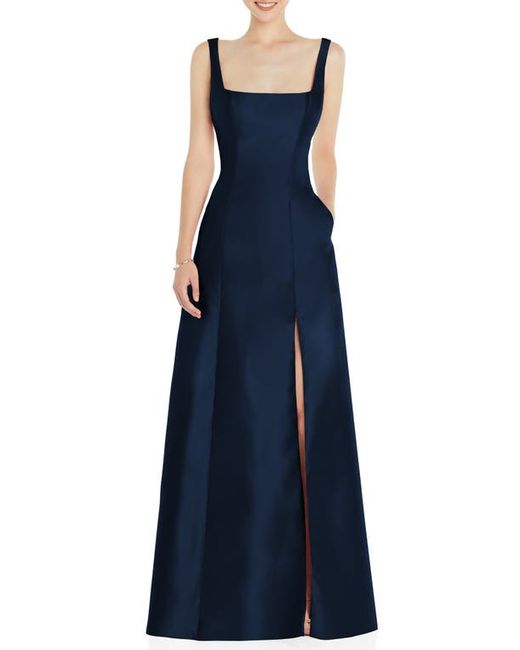 Alfred Sung Square Neck Satin A-Line Gown in at