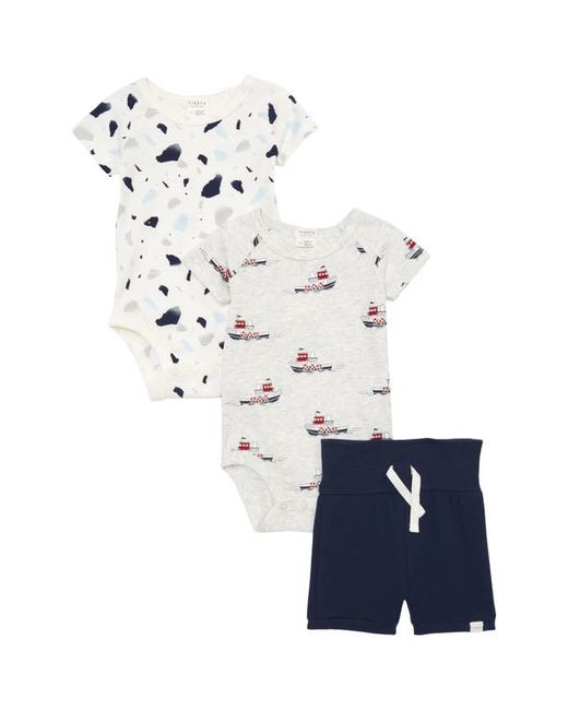FIRSTS by petit lem Tugboat Stretch Organic Cotton 3-Piece Bodysuits Shorts Set in at