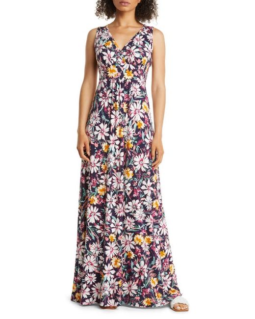 Loveappella Floral Print Empire Waist Jersey Maxi Dress in at