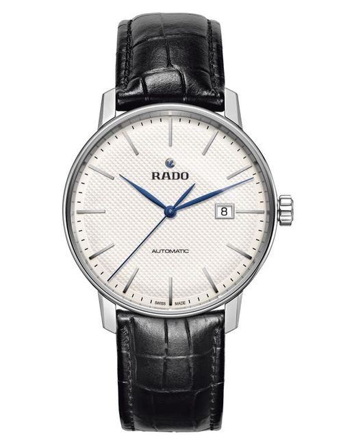 Rado Coupole Classic Automatic Embossed Leather Strap Watch 41mm in Black/White at