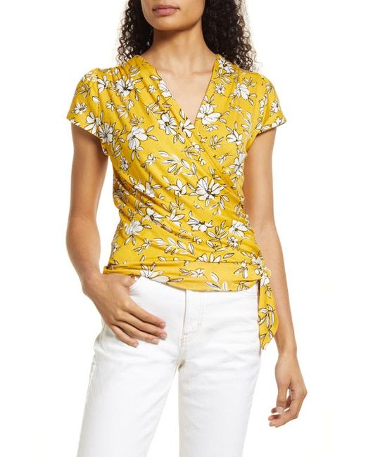 Loveappella Print Faux Wrap Top in at
