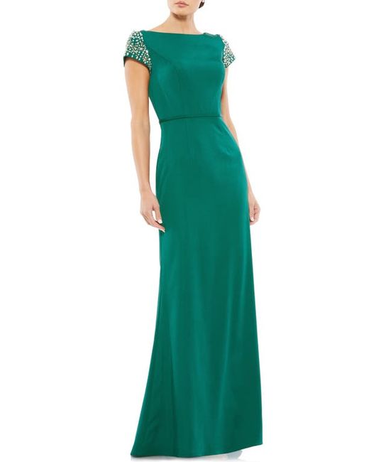 Mac Duggal Beaded Cap Sleeve A-Line Satin Gown in at