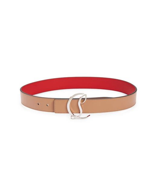 Christian Louboutin Logo Buckle Leather Belt in Nude at