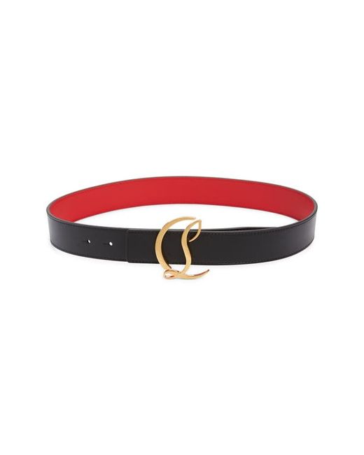 Christian Louboutin Logo Buckle Leather Belt in Antic Gold at