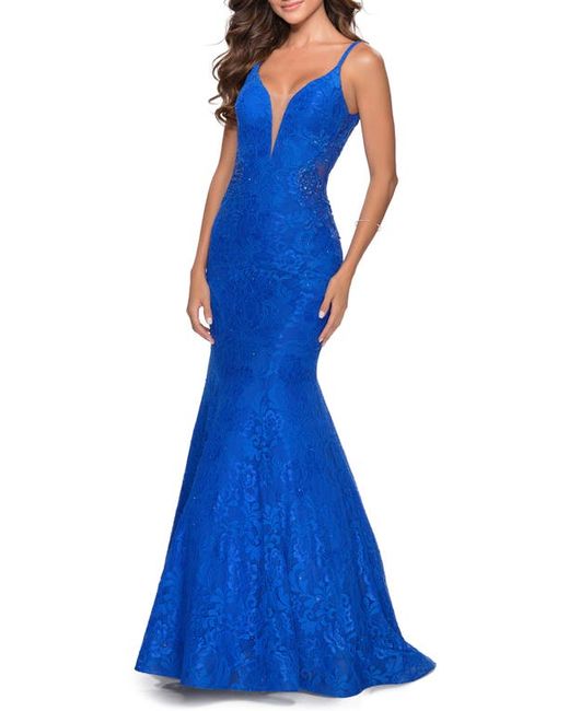 La Femme Sleeveless Lace Mermaid Gown in at