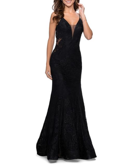 La Femme Sleeveless Lace Mermaid Gown in at