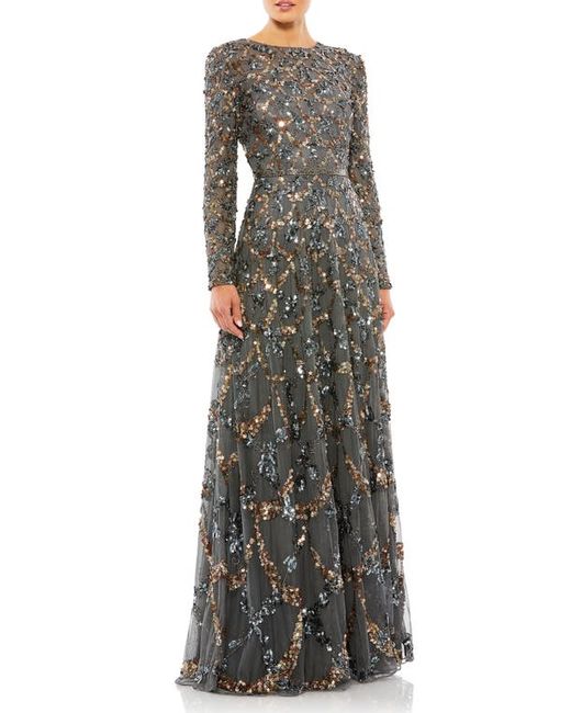 Mac Duggal Beaded Long Sleeve A-Line Gown in at