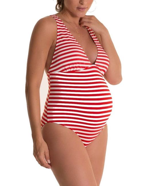 Pez D'Or Marina Stripe One-Piece Maternity Swimsuit in White at