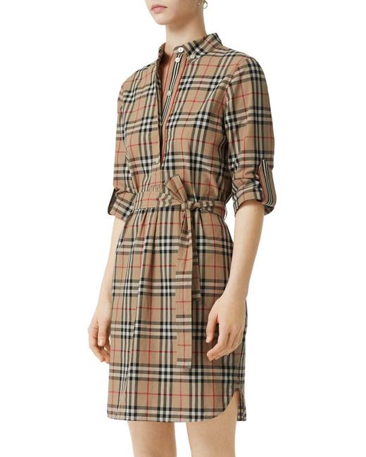 Burberry Giovanna Vintage Check Long Sleeve Stretch Cotton Shirtdress in at