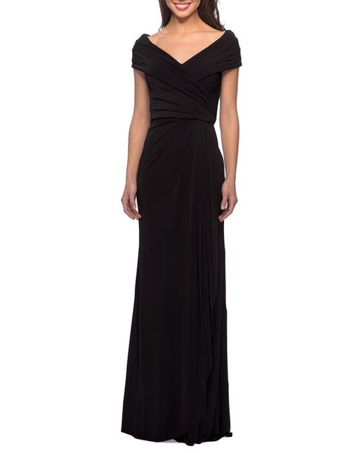 La Femme Ruched Jersey Column Gown in at