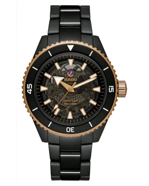 Rado Captain Cook High Tech Ceramic Automatic Bracelet Watch 43mm in Rose Gold/Black at