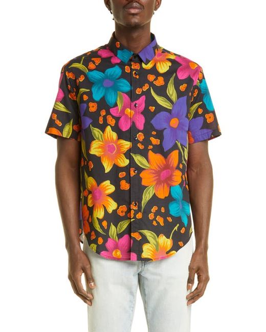 Saint Laurent Floral Short Sleeve Cotton Button-Up Shirt in at