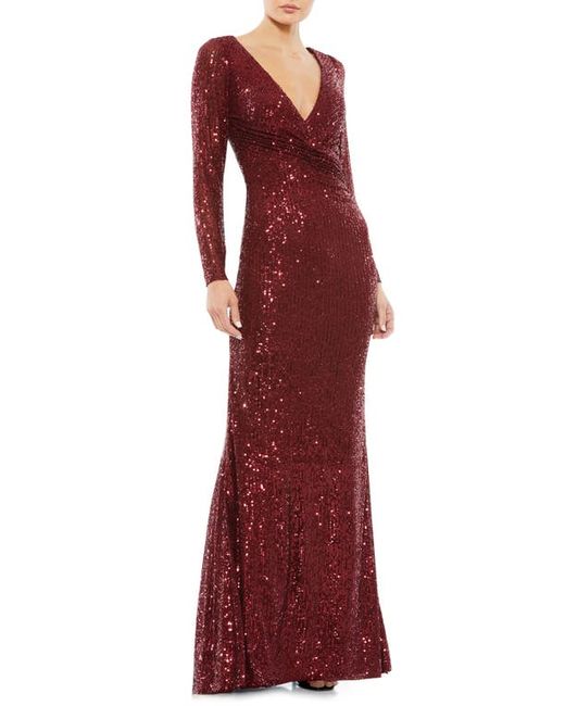 Mac Duggal Sequined Long Sleeve Trumpet Gown in at