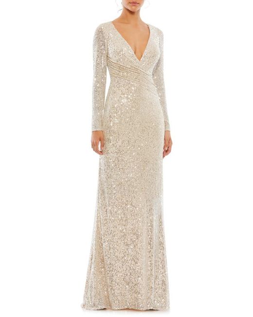 Mac Duggal Sequined Long Sleeve Trumpet Gown in at
