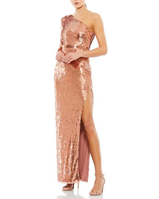 Mac Duggal Sequin One-Shoulder Long Sleeve Column Gown in at