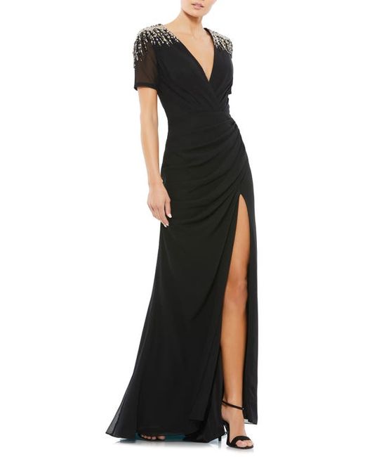 Mac Duggal Ruched V-Neck Gown in at