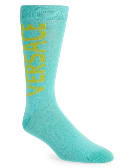 Versace First Line Versace Logo Socks in Turquoise/Citron at