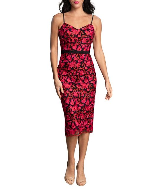 Dress the population Emma Embroidered Body-Con Midi Dress in at