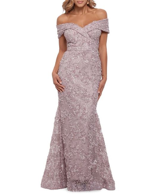 Xscape Off the Shoulder Embroidered Gown in at