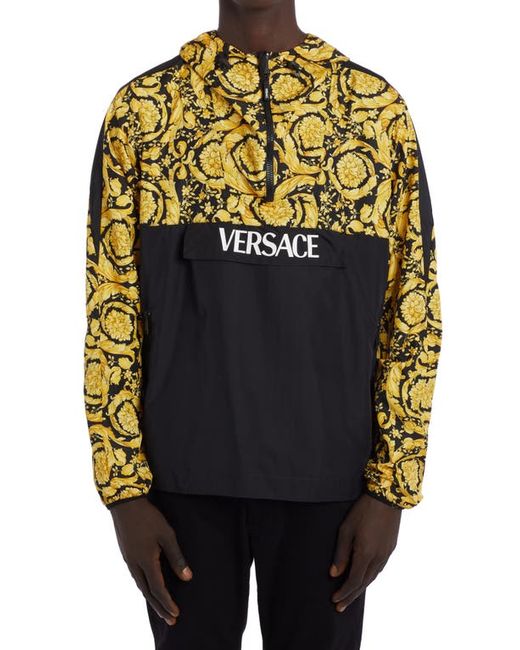 Versace First Line Versace Barocco Logo Hooded Quarter Zip Jacket in at