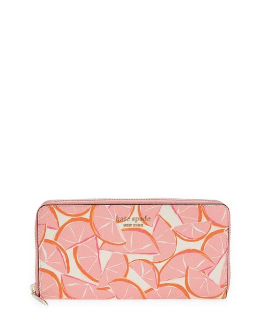 Kate Spade New York spencer grapefruit print continental wallet in Pink Multi. at