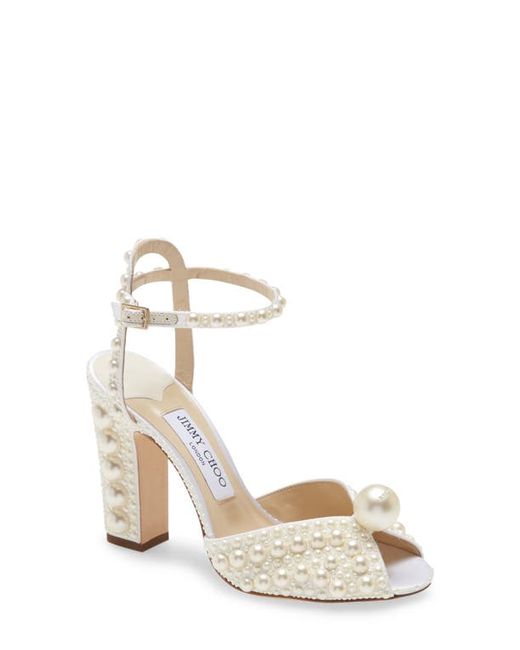Jimmy Choo Sacaria Imitation Pearl Embellished Ankle Strap Sandal in at