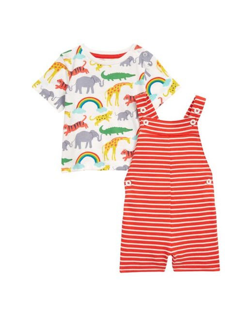 Mini Boden Cotton Jersey T-Shirt Short Overalls Set in Strawberry Tart/Ivory at