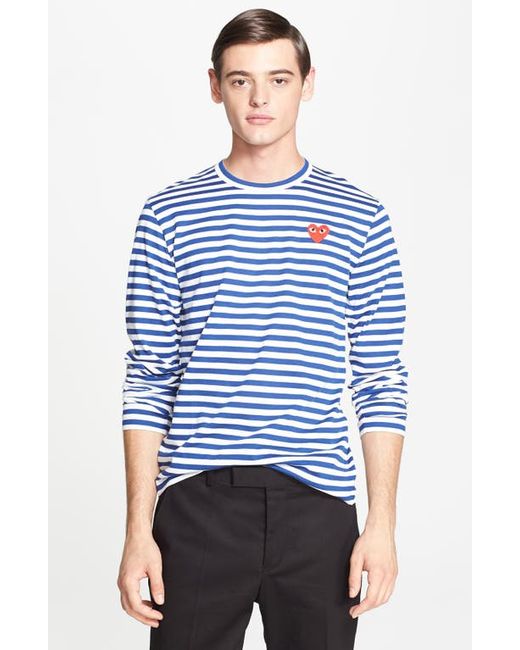 Comme Des Garçons Play Stripe Long Sleeve T-Shirt in Navy/White at