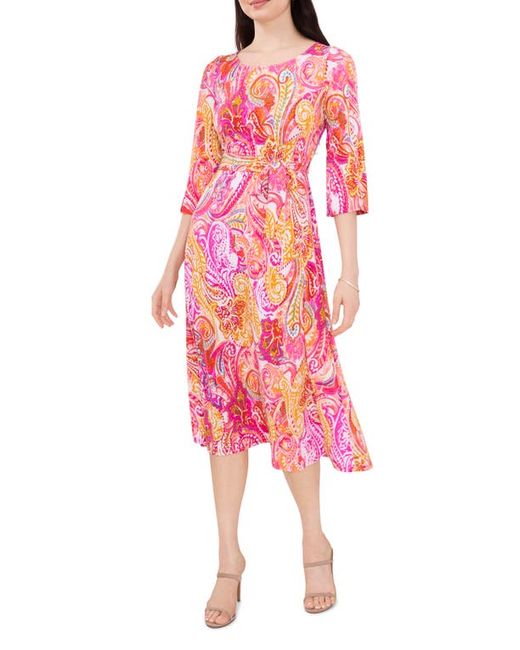 Chaus Paisley Tie Waist A-Line Dress in Fuchsia/Yellow at