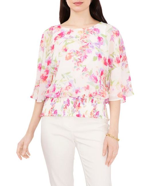 Chaus Smocked Dolman Top in Cream/Coral/Fuchsia at