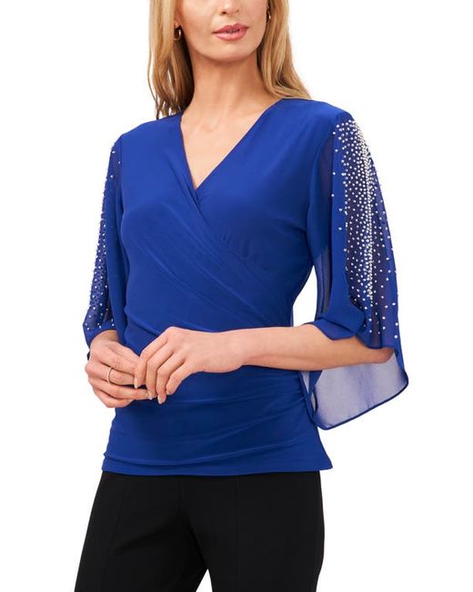 Chaus Beaded Sleeve Surplice Knit Top in at