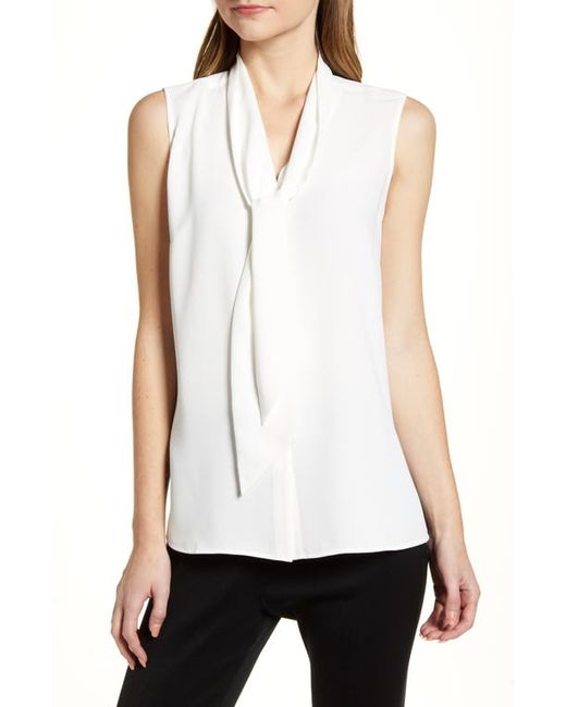 Ming Wang Crepe Tie Neck Sleeveless Blouse in at