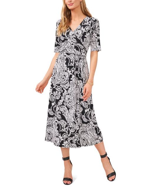 Chaus Paisley Wrap Front Knit Midi Dress in Black at