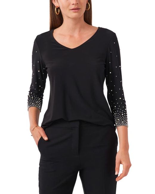 Chaus Beaded Sleeve V-Neck Top in at