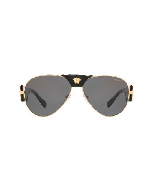 Versace 62mm Polarized Aviator Sunglasses in Gold/Dark Grey at