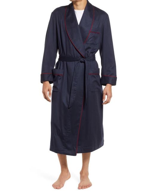 Majestic International Woven Cashmere Robe in Navy W/Burgundy Braid at