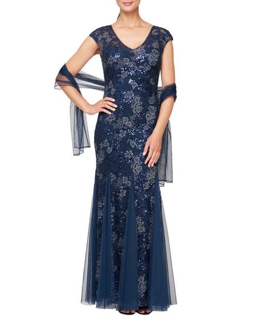 Alex Evenings Sequin Embroidered Trumpet Gown in at