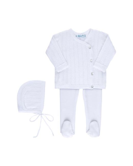 Feltman Brothers Pointelle Knit Sweater Footed Pants Bonnet Set in at