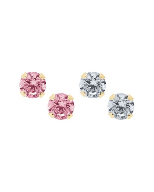 Mignonette 14k Gold Cubic Zirconia 2-Pair Stud Earring Set in at