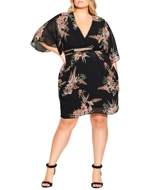 City Chic Print Faux Wrap Dress in at